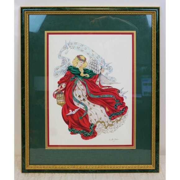 Lain Gordon Angel Of Peace Framed Print Art Matted Christmas Doves Dress Blond - Picture 1 of 8